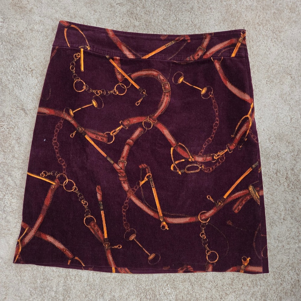 Talbots Womens Burgundy Corduroy Equestrian Chain Print Mini Skirt Size‎ 6